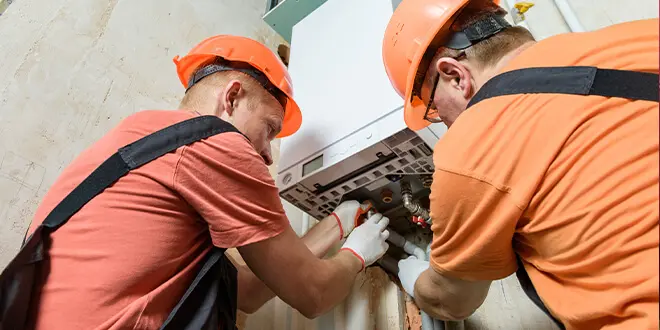 Men in orange electrical servicing