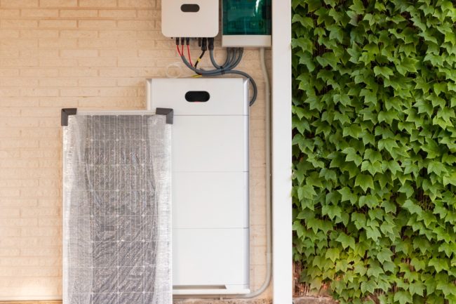battery on house wall for storing electricity